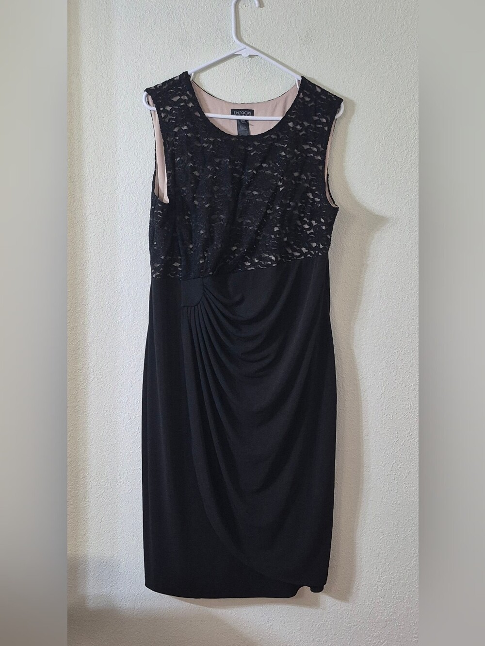 Enfocus Studio Black Lace Sheath Dress with Nude Lining